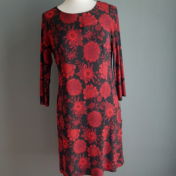 NWT! Tommy Hilfiger Floral Dress Black & Red - Picture 4 of 9